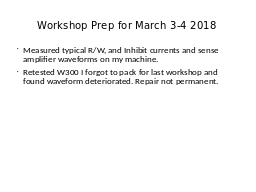 Workshop Prep for March 3-4 2018 